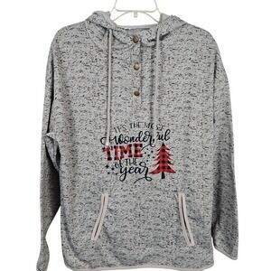 Womens M Gray Jersey Knit Soft Warm Holiday Festive Christmas Loungewear Sweater